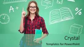  Presentation with happiness - PPT layouts with thumbs up over green board background and a seafoam green colored foreground