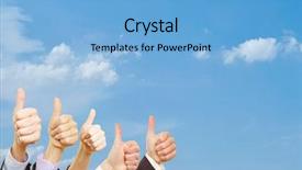  Presentation with blue and orange business people - PPT layouts enhanced with thumbs up underneath a blue background and a light blue colored foreground