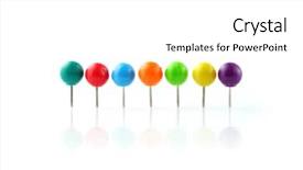  Presentation with colorful - PPT theme featuring thumbtacks - row of colorful push pins background and a  colored foreground