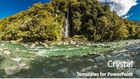  Presentation with new zealand - PPT theme consisting of thunder creek waterfall in mt background and a tawny brown colored foreground