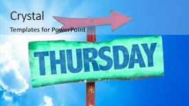  Presentation with ladder and sky - Audience pleasing PPT theme consisting of thursday sign with sky background backdrop and a light blue colored foreground