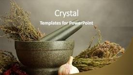  Presentation with mortar - Theme consisting of thyme leaves plant - dried herbs in mortar background and a mint green colored foreground