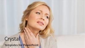  Presentation with thyroid - Cool new slide deck with thyroid - unhappy woman suffering from throat backdrop and a coral colored foreground