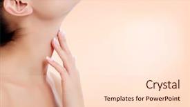  Presentation with neck bones - Presentation featuring thyroid - woman touches her neck background and a lemonade colored foreground