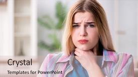  Presentation with sore throat - Presentation design consisting of thyroid - young woman suffering from sore background and a lemonade colored foreground