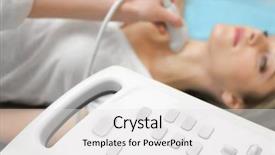  Presentation with ultrasound - Slide set enhanced with thyroid - young woman undergoing ultrasound scan background and a white colored foreground