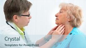  Presentation with doctor office - PPT theme with thyroid function examination doctor touching background and a sky blue colored foreground