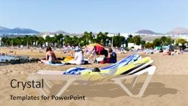 Presentation with old people play - Presentation design with tia - sunloungers and unrecognizable people relaxing background and a coral colored foreground