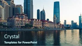  Presentation with skyline - Slide set with tianjin-city-waterfront-downtown-skyline background and a wine colored foreground