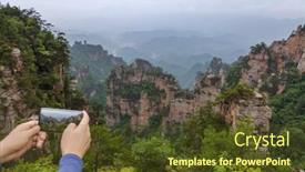  Presentation with china travel - PPT theme having tianzi-avatar-mountains-nature-park background and a tawny brown colored foreground