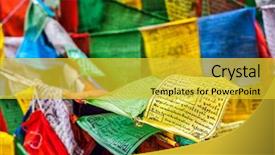  Presentation with buddhism - Audience pleasing slides consisting of om - tibetan buddhism prayer flags lungta backdrop and a yellow colored foreground