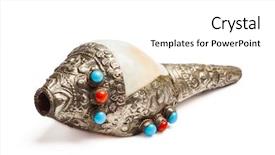  Presentation with vedic ancient buddhist text - Presentation featuring tibetan buddhist conch shell horn background and a white colored foreground