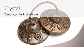  Presentation with vedic ancient buddhist text - Colorful slide deck enhanced with tibetan-buddhist-tingsha-cymbals-isolated backdrop and a white colored foreground