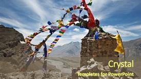  Presentation with nepal flag - Slide deck having tibetan flags with mantra background and a  colored foreground