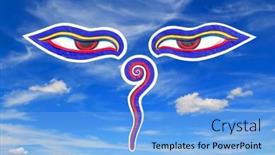  Presentation with blue eyes - Amazing PPT theme having tibetan-or-nepalese-buddha-eyes backdrop and a light blue colored foreground