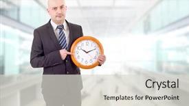  Presentation with clock - PPT theme featuring tic - mad businessman with clock background and a light gray colored foreground