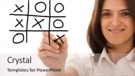  Presentation with whiteboard - Colorful slides enhanced with tic tac toe - happy woman playing a leisure backdrop and a soft green colored foreground