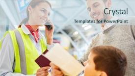  Presentation with ticket - Presentation design enhanced with entry ticket - service clerk at the check background and a sky blue colored foreground