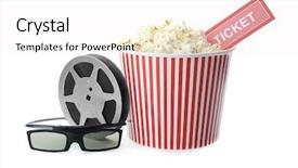  Presentation with film reel - Colorful PPT theme enhanced with ticket glasses and movie reel backdrop and a white colored foreground