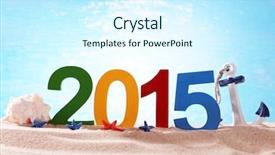  Presentation with invitation - PPT theme consisting of ticket invitation - 2015 sign on beach sand background and a cool aqua colored foreground