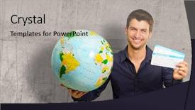  Presentation with cutout paper people standing around globe holding hands - Audience pleasing theme consisting of ticket invitation - young man holding globe backdrop and a light gray colored foreground