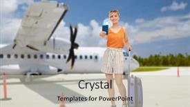  Presentation with air plane - PPT layouts consisting of ticket over plane on airfield background and a  colored foreground