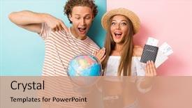  Presentation with passport - Amazing slides having tickets and showing earth globe backdrop and a coral colored foreground