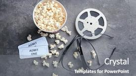  Presentation with movie reel - Slide set consisting of tickets glasses and movie reel background and a gray colored foreground