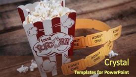  Presentation with movie popcorn - Slide deck enhanced with tickets on a wooden background background and a tawny brown colored foreground