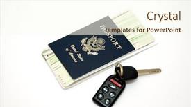  Presentation with scroll paper isolated on white - PPT theme featuring tickets passport and keys isolated background and a cream colored foreground