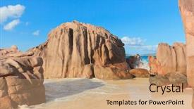  Presentation with tidal energy - Audience pleasing presentation design consisting of tidal wave energy - rocky beach magnificent seychelles backdrop and a coral colored foreground