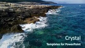  Presentation with tidal energy - Slide deck with tidal wave energy - rocky coastal landscape of kefalonia background and a ocean colored foreground