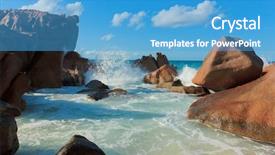 Presentation with plastic in the sea - Slides having tidal wave energy - sunlit sea foam ladigue stones background and a teal colored foreground