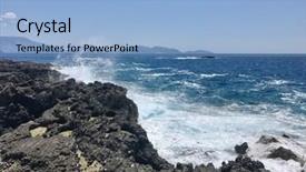  Presentation with tidal energy - PPT theme consisting of waves crashing on rugged rock background and a light blue colored foreground