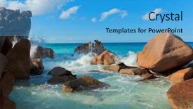  Presentation with waves - Amazing PPT theme having tidal power - breaking big waves magnificent seychelles backdrop and a teal colored foreground