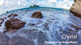  Presentation with beach rocks - Audience pleasing slides consisting of tidal-wave-in-cathedral-cove backdrop and a ocean colored foreground