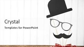  Presentation with fixing his black bow tie - PPT layouts consisting of tie bow with paper mustache background and a white colored foreground