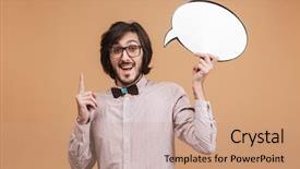  Presentation with joyful - Presentation design having tie holding blanc idea bubble background and a  colored foreground