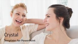  Presentation with german shepherd two young puppys - PPT layouts enhanced with tie up - two cheerful young female friends background and a  colored foreground