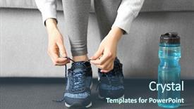  Presentation with shoe - Amazing presentation design having tie up - woman tying up running shoe backdrop and a ocean colored foreground