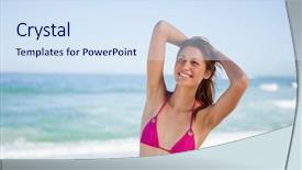  Presentation with young business woman smile show - Beautiful presentation featuring tie up - young smiling woman tying up backdrop and a  colored foreground