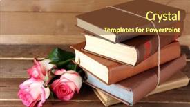  Presentation with singled green pink rose - Cool new theme with tied books with pink roses backdrop and a tawny brown colored foreground
