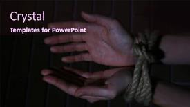  Presentation with dark - Slide set having tied-hands-on-dark-background background and a wine colored foreground