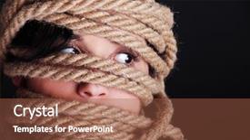  Presentation with violence woman - PPT layouts having tied up scared woman face background and a tawny brown colored foreground