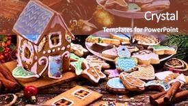  Presentation with gingerbread house - Presentation theme having tiers - gingerbread house christmas still life background and a  colored foreground