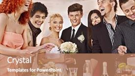  Presentation with wedding banquet table - Presentation theme having tiers - group people at wedding table background and a coral colored foreground