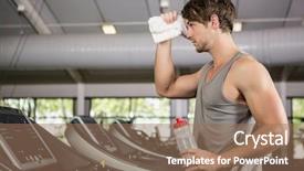  Presentation with treadmill - Slides featuring tiers - tiered man standing on treadmill background and a  colored foreground
