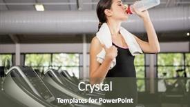  Presentation with treadmill - Beautiful PPT layouts featuring tiers - woman on treadmill drinking water backdrop and a  colored foreground