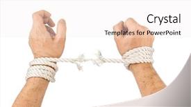  Presentation with rope - Slide set featuring ties bind - hands and breaking rope isolated background and a white colored foreground