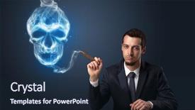  Presentation with simbol - Amazing PPT theme having ties cancer - businessman smoking with skull simbol backdrop and a wine colored foreground